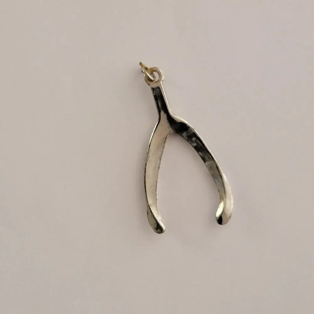 Womens Watch Wishbone Pendant Silver Tone Metal Charm Jump Ring Loop Minimalist